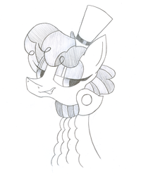 Size: 1000x1251 | Tagged: safe, artist:sigmanas, sapphire shores, earth pony, pony, g4, bust, hat, monochrome, pencil drawing, portrait, solo, traditional art