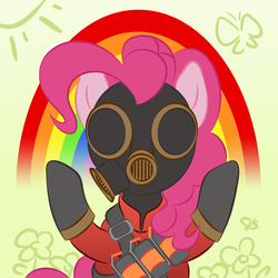 Size: 1000x1000 | Tagged: safe, artist:farkye, pinkie pie, g4, female, pyro (tf2), pyroland, rainbow, solo, team fortress 2