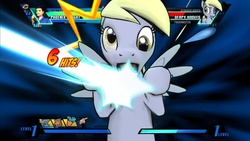 Size: 1200x675 | Tagged: safe, artist:pumadriftcat, derpy hooves, pegasus, pony, g4, ace attorney, female, fighting game, mare, phoenix wright, ultimate marvel vs capcom 3