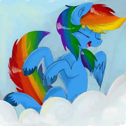 Size: 2000x2000 | Tagged: safe, artist:bloodyhellhayden, rainbow dash, g4, eyes closed, open mouth, raised hoof, solo