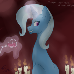 Size: 1080x1080 | Tagged: safe, artist:thundershock0823, trixie, g4, candle, smiling, wine