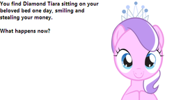 Size: 433x250 | Tagged: safe, diamond tiara, g4, bronybait, question, smiling, text