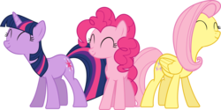Size: 9000x4511 | Tagged: safe, artist:uxyd, fluttershy, pinkie pie, twilight sparkle, earth pony, pegasus, pony, unicorn, g4, party of one, absurd resolution, female, simple background, transparent background, trio, trio female, unicorn twilight, vector