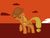 Size: 800x600 | Tagged: safe, artist:etech, applejack, earth pony, pony, g4, cloud, female, floppy ears, frown, mare, orange background, raised hoof, sad, simple background, solo, sun, sunset, unhapplejack