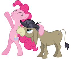 Size: 6000x5000 | Tagged: safe, artist:dragonfoorm, cranky doodle donkey, pinkie pie, donkey, earth pony, pony, g4, absurd resolution, bipedal, duo, simple background, transparent background, vector