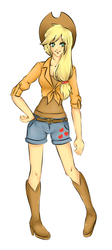 Size: 829x1850 | Tagged: safe, artist:lucyhikarikitsune, applejack, human, g4, female, humanized, simple background, skinny, solo, thin