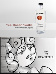 Size: 534x700 | Tagged: safe, sweetie belle, g4, alcohol, bacon, bacon vodka, exploitable meme, meme, that is beautiful, vodka