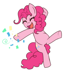 Size: 500x500 | Tagged: safe, artist:lulubell, pinkie pie, earth pony, pony, g4, bipedal, blushing, confetti, cute, diapinkes, eyes closed, female, happy, open mouth, simple background, solo, transparent background