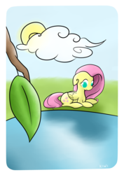 Size: 4000x5661 | Tagged: safe, artist:kiwifingers, fluttershy, g4, absurd resolution, cloud, female, leaf, solo