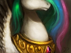 Size: 953x716 | Tagged: safe, artist:grissaecrim, princess celestia, g4, close-up, female, neck, solo, traditional art