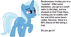 Size: 447x238 | Tagged: safe, trixie, g4, bacon vodka, bedroom eyes, bronybait, text