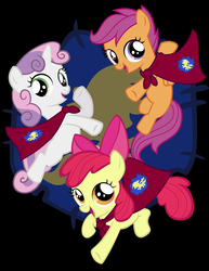 Size: 2550x3300 | Tagged: safe, artist:kvoakes17, apple bloom, scootaloo, sweetie belle, g4, cape, clothes, cutie mark crusaders
