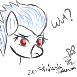 Size: 1280x1280 | Tagged: safe, artist:zerotakahashi, nightshade, pegasus, pony, g4, 30 minute art challenge, confused, digital art, female, shadowbolts, wut face