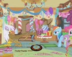 Size: 750x600 | Tagged: safe, edit, edited screencap, screencap, gilda, pinkie pie, rainbow dash, spike, griffon, g4, griffon the brush off, dialogue wheel, mass effect