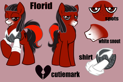 Size: 1800x1200 | Tagged: safe, artist:rainbowscreen, oc, oc only, oc:florid, earth pony, pony, clothes, dreadlocks, freckles, red and black oc, reference sheet