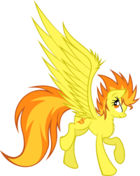 Size: 3000x3752 | Tagged: dead source, safe, artist:sulyo, spitfire, pegasus, pony, g4, alternate hairstyle, female, mare, raised hoof, simple background, smiling, solo, spread wings, transparent background, wings