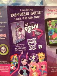 Size: 768x1024 | Tagged: safe, gameloft, applejack, fluttershy, pinkie pie, rainbow dash, rarity, twilight sparkle, equestria girls, g4, my little pony equestria girls, official, advertisement, ask a parent first, box art, cover, dvd, equestria girls logo, equestria girls prototype, hub logo, hubble, magic mirror, mirror, my little pony logo, photo, ponied up, pony history, shout factory, the hub