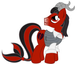Size: 3344x2788 | Tagged: safe, oc, oc only, oc:florid, earth pony, pony, black hair, capricorn, clothes, dreadlocks, horn, horns, looking back, looking up, male, multiple horns, red and black oc, smiling, solo