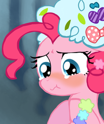 Size: 500x598 | Tagged: safe, artist:momo, pinkie pie, earth pony, pony, ask harajukupinkiepie, g4, blushing, crying, scrunchy face, solo