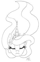 Size: 1978x3016 | Tagged: safe, artist:considerably-insane, princess celestia, g4, female, flowing mane, head, lineart, solo