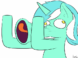 Size: 600x450 | Tagged: safe, artist:lamia, lyra heartstrings, g4, animated, female, gif, lol, meme, rage face, solo, tongue out, wat