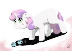 Size: 3508x2480 | Tagged: safe, artist:bonuschita, sweetie belle, g4, blushing, crying, teacup