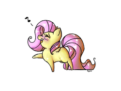 Size: 1024x768 | Tagged: safe, artist:pegsie, fluttershy, g4, blushing, cute, eyes closed, female, filly, music notes, open mouth, raised hoof, shyabetes, singing, smiling, solo, younger