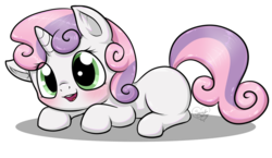 Size: 1024x592 | Tagged: dead source, safe, artist:diigii-doll, sweetie belle, pony, unicorn, g4, cute, daaaaaaaaaaaw, diasweetes, female, filly, mare, simple background, solo, transparent background