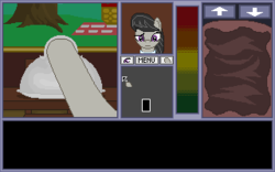 Size: 320x200 | Tagged: safe, artist:herooftime1000, octavia melody, earth pony, pony, octavia in the underworld's cello, g4, don't do it, fan game, female, game, silverware, solo, this will not end well