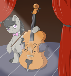 Size: 1627x1745 | Tagged: safe, artist:thepiplup, octavia melody, earth pony, pony, g4, bowtie, cello, classy, female, musical instrument, solo, stage