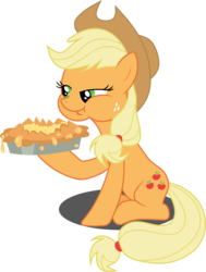 Size: 4486x5930 | Tagged: safe, artist:philomenathephoenix, applejack, earth pony, pony, g4, absurd resolution, eating, food, herbivore, pie, simple background, sitting, solo, transparent background, vector