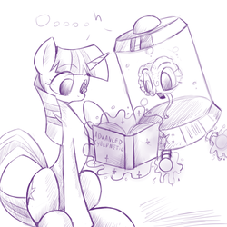 Size: 800x800 | Tagged: safe, artist:cladz, twilight sparkle, g4, book, brainy twilight, monochrome