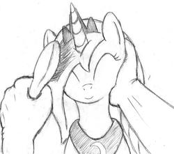 Size: 700x620 | Tagged: safe, artist:tg-0, princess luna, human, g4, brush, brushie, disembodied hand, monochrome, s1 luna