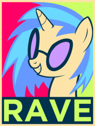 Size: 755x1000 | Tagged: dead source, safe, artist:equestria-election, dj pon-3, vinyl scratch, g4, female, hope poster, propaganda, rave, solo