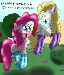 Size: 900x1067 | Tagged: safe, artist:ziemniax, pinkie pie, surprise, g1, g4, clothes, g1 to g4, generation leap, socks, striped socks, thigh highs