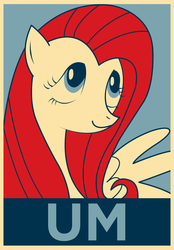 Size: 1104x1588 | Tagged: dead source, safe, artist:equestria-election, fluttershy, g4, cute, female, hope poster, propaganda, shepard fairey, shyabetes, smiling, solo, um