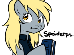 Size: 400x300 | Tagged: safe, artist:jitterbugjive, derpy hooves, pegasus, pony, doctor whooves and assistant, lovestruck derpy, g4, book, clothes, diary, doctor who, female, mare, river song (doctor who), solo, vest