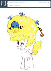 Size: 900x1260 | Tagged: safe, artist:willdrawforfood1, surprise, mareep, pegasus, pony, ask surprise, g1, g4, ask, crossover, eyebrows, female, g1 to g4, generation leap, mare, partially open wings, pokémon, raised eyebrow, simple background, static electricity, tumblr, visual gag, white background, wings