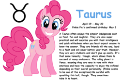 Size: 1403x955 | Tagged: safe, edit, pinkie pie, g4, astrology, comic sans, smiling, taurus, text, zodiac