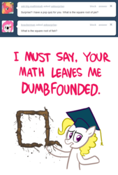 Size: 867x1280 | Tagged: safe, artist:willdrawforfood1, surprise, ask surprise, g1, g4, ask, female, g1 to g4, generation leap, graduation cap, hat, mare, math, open mouth, pun, roots, simple background, tumblr, visual pun, white background