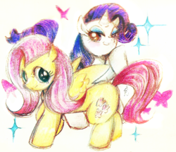 Size: 743x639 | Tagged: artist needed, safe, artist:kiseruoga, fluttershy, rarity, g4, pixiv, traditional art