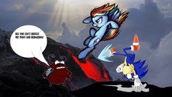 Size: 1920x1080 | Tagged: artist needed, safe, rainbow dash, g4, crossover, fleape ictherson, lava, male, sonic the hedgehog, sonic the hedgehog (series)