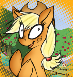 Size: 618x653 | Tagged: safe, artist:blup-chan, applejack, g4, eye clipping through hair, female, looking at you, solo, sweet apple acres