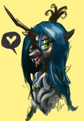 Size: 1244x1800 | Tagged: safe, artist:tarantad0, queen chrysalis, changeling, changeling queen, g4, female, heart, smiling