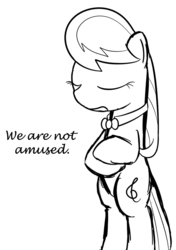 Size: 562x800 | Tagged: source needed, safe, artist:erthilo, octavia melody, earth pony, pony, ask octavia, g4, ask, bipedal, crossed arms, dialogue, eyes closed, female, grayscale, mare, monochrome, octavia is not amused, simple background, solo, unamused