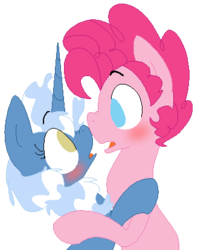 Size: 328x414 | Tagged: safe, artist:artflicker, pinkie pie, pokey pierce, earth pony, pony, unicorn, g4, bubble berry, female, looking at each other, male, mare, poppy pin, rule 63, ship:bubblepin, ship:pokeypie, shipping, simple background, stallion, straight, transparent background