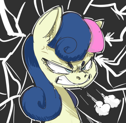 Size: 562x550 | Tagged: safe, artist:xieril, bon bon, sweetie drops, g4, angry, bon bon is not amused, female, frown, glare, gritted teeth, nose wrinkle, rage, snorting, solo