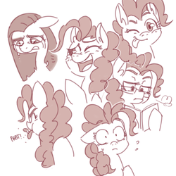 Size: 600x600 | Tagged: safe, artist:xieril, pinkie pie, g4, too many pinkie pies, facial expressions, glasses, multeity, sketch dump