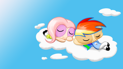 Size: 1366x768 | Tagged: safe, artist:syggie, fluttershy, rainbow dash, g4, crossover, the powerpuff girls, wallpaper