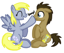 Size: 3306x2742 | Tagged: safe, artist:inkrose98, derpy hooves, doctor whooves, time turner, earth pony, pegasus, pony, g4, boop, cute, female, male, mare, ship:doctorderpy, shipping, simple background, stallion, straight, time lord, transparent background